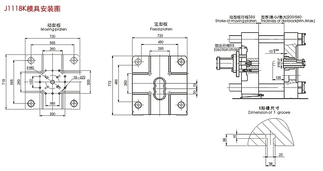 J1118K型(180吨)1800千牛卧式冷室压铸机基础安装图