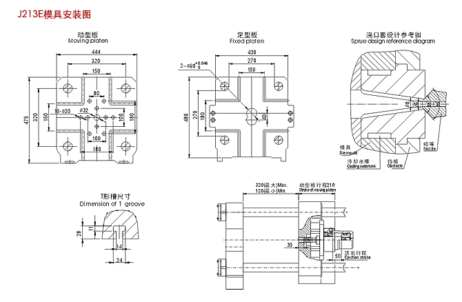 J213E型(38吨)380千牛热室压铸机模具安装图